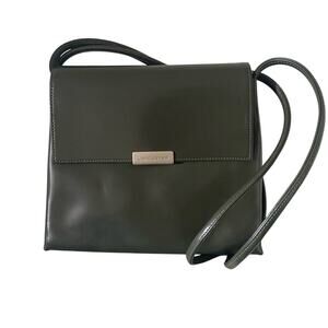 Lancaster Paris Vintage Olive Green Patent Leather Box Shoulder Bag